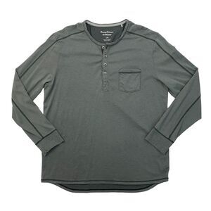Tommy Bahama Henley Sweater Mens L Graphite Gray San Jacinto Pima Cotton Blend